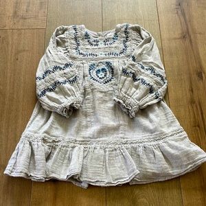 Embroidered Cream and Blue Kids Dress